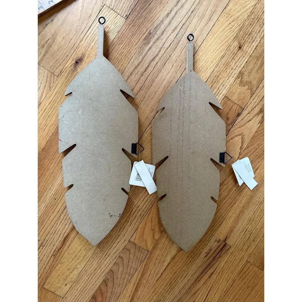 Ashland Rustic ‎ Feather Distressed Wood Hangings Decor 2 Set